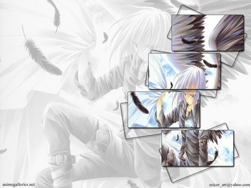 anime character with feathers