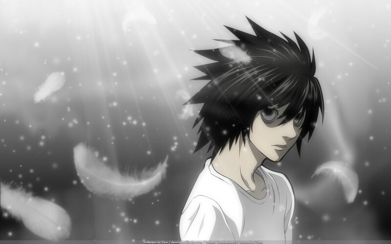 Anime Character with Feathers — Black, Dramatic, Manga, Light Rays