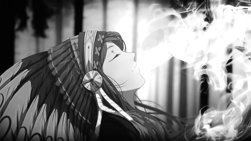 Anime Character with Feathers — Black, Dramatic, Manga, Smoke