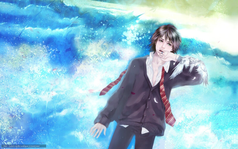 Anime Character with Feathers — Blue, Dramatic