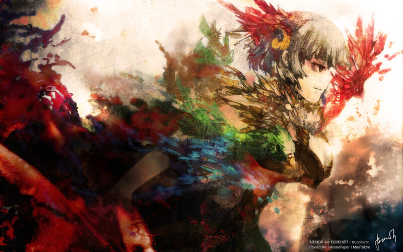Anime Character with Feathers — Red