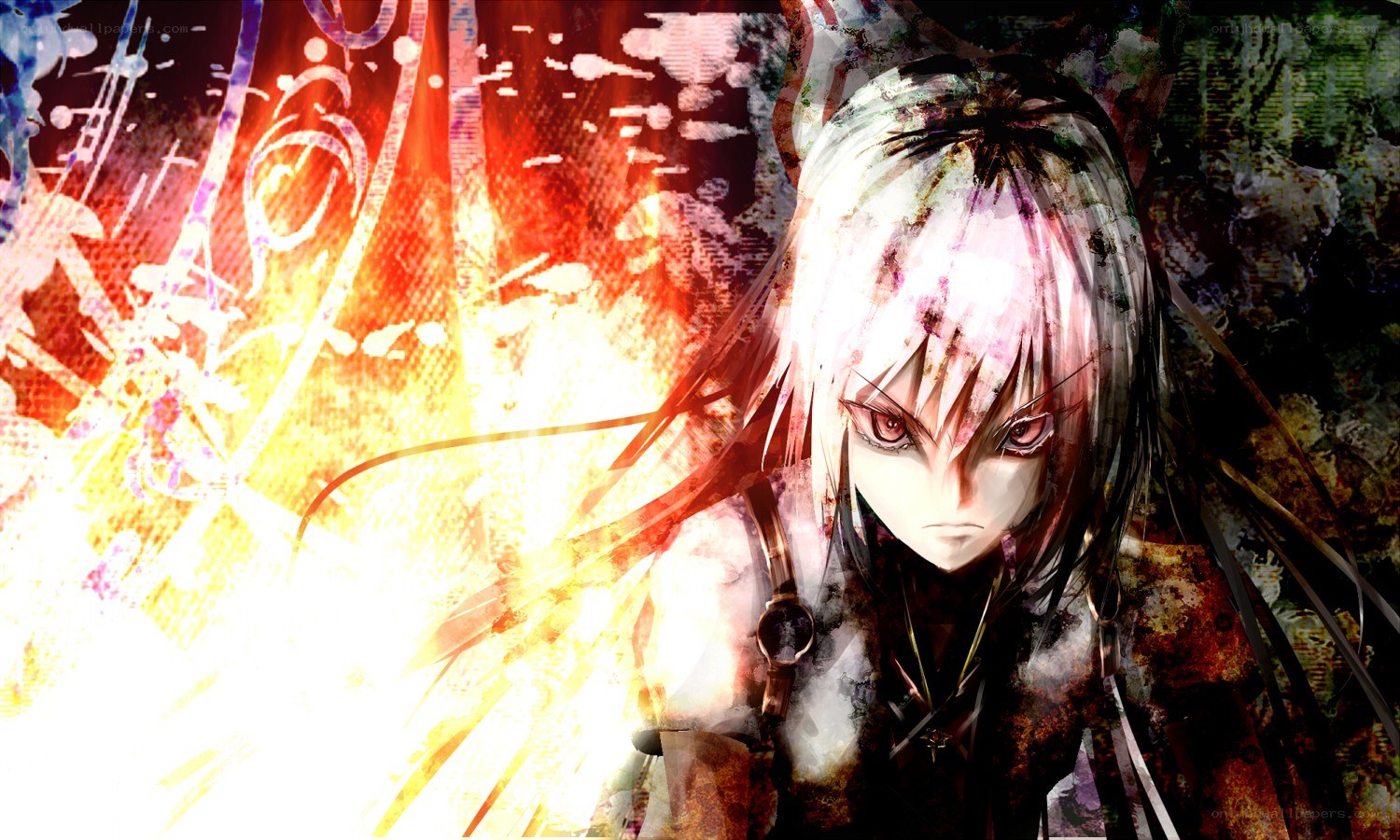 anime character with fiery background