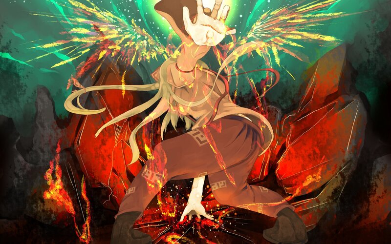 Anime character with fiery wings