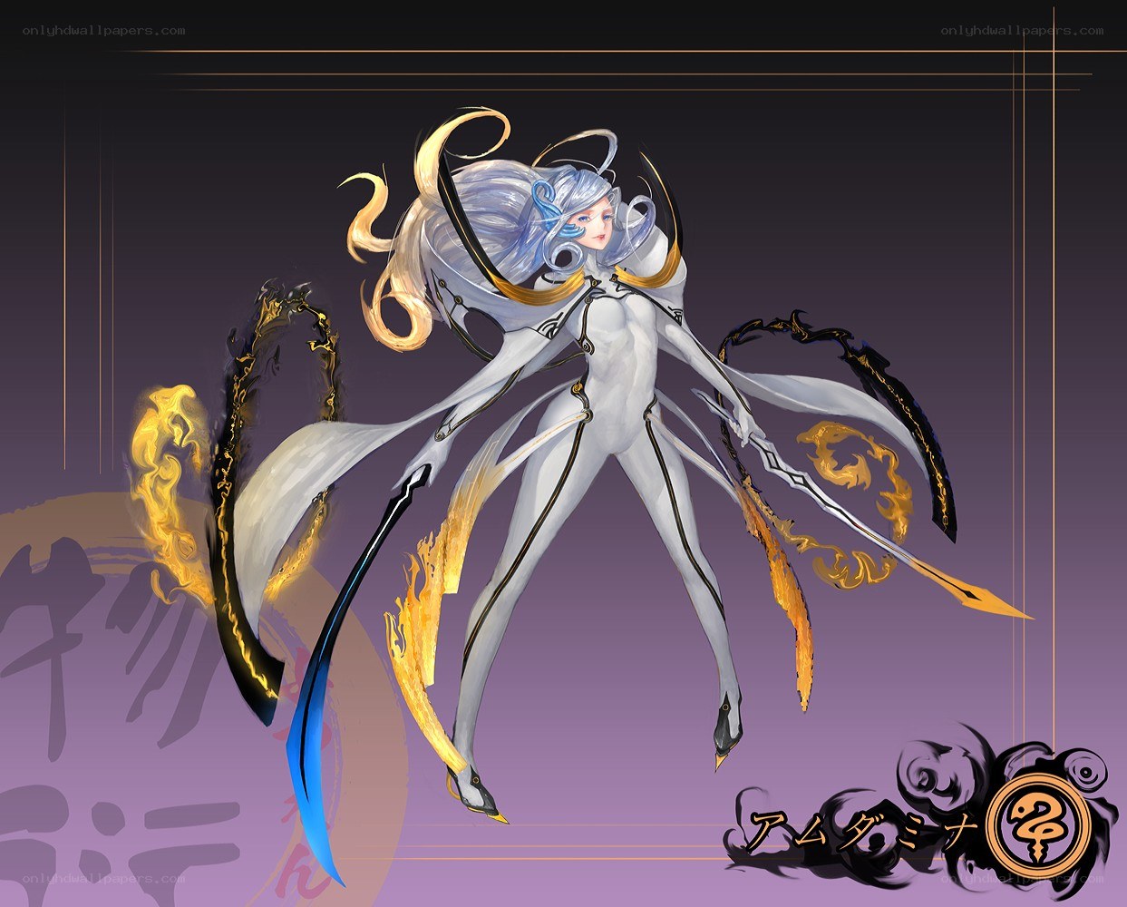 Anime character with fire and blades