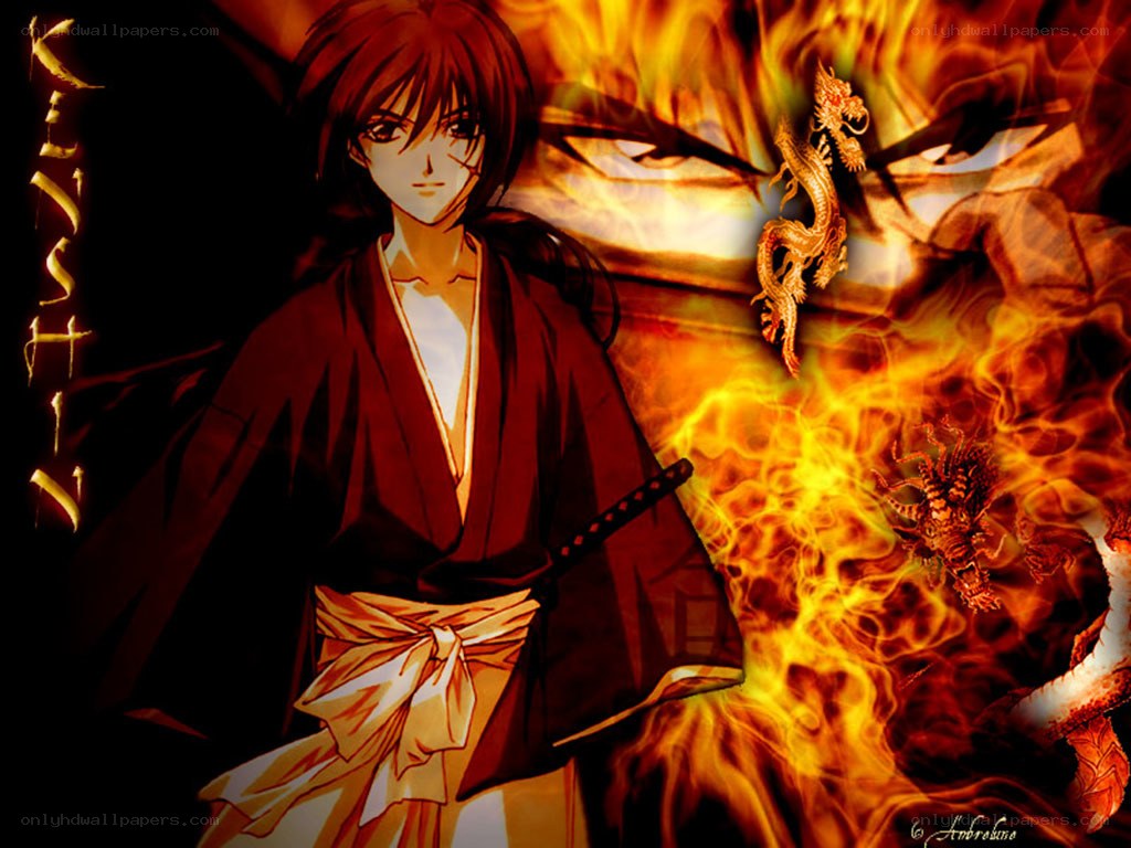 anime character with fire and dragons