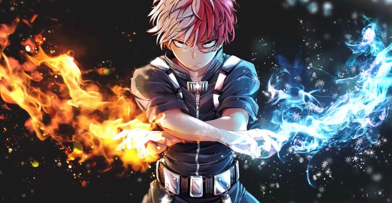 Anime Character with Fire and Ice — Black