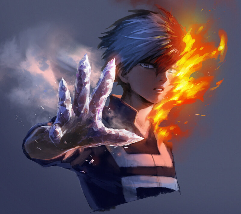 Anime Character with Fire and Ice