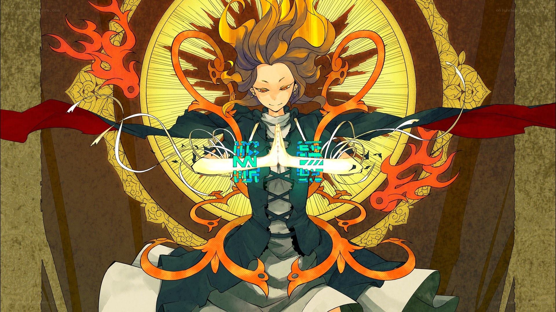 anime character with fire and light