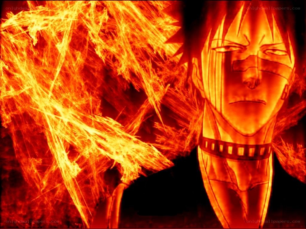 anime character with fire aura