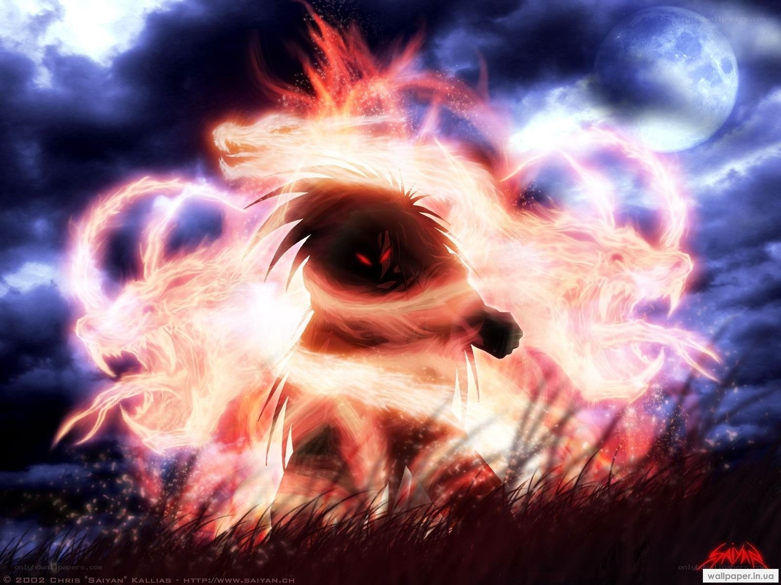 anime character with fire aura