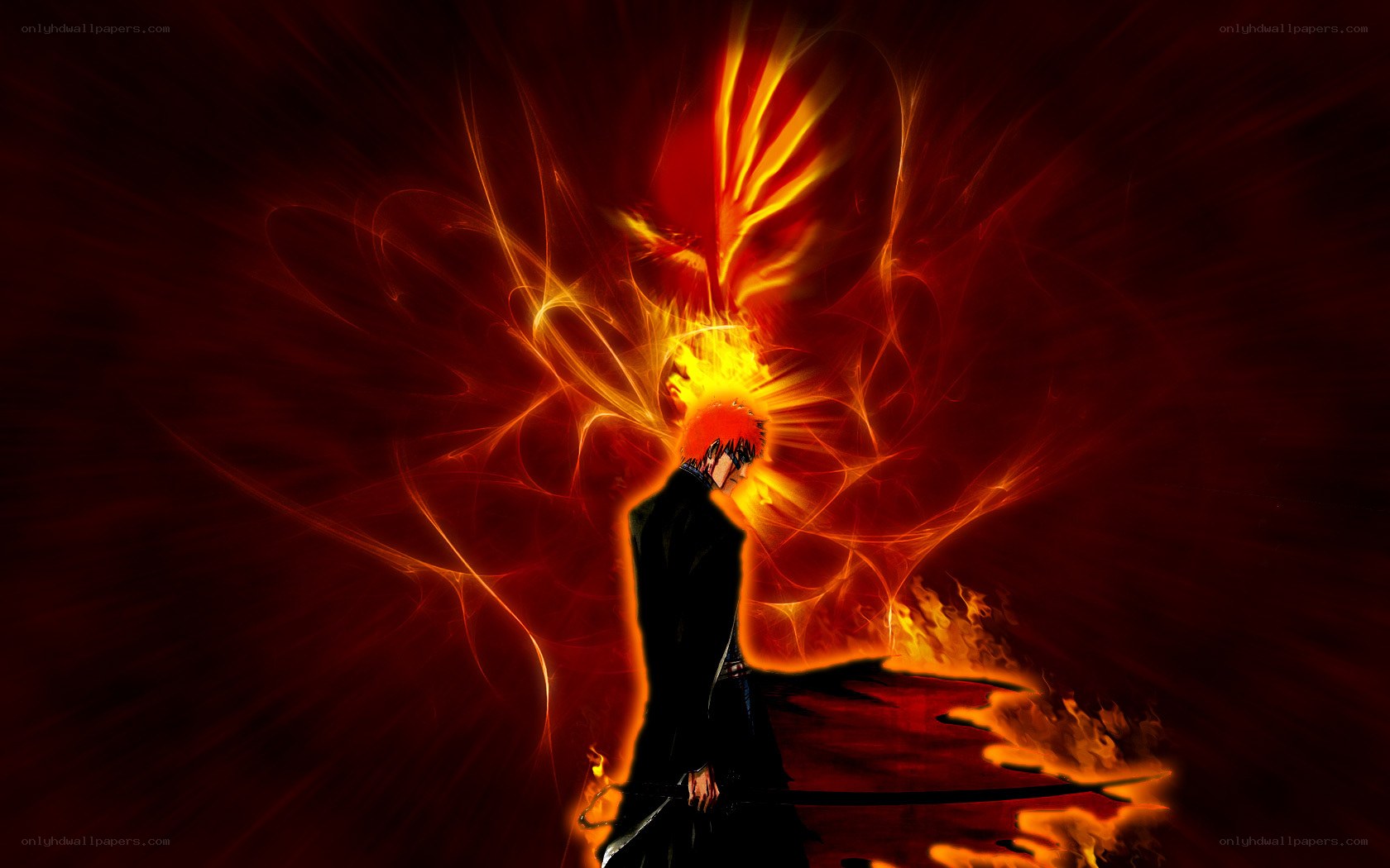 anime character with fire aura