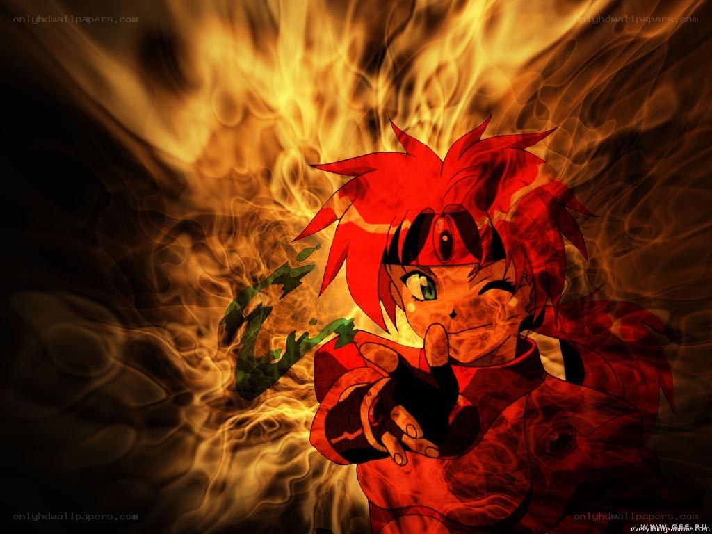 Anime character with fire background