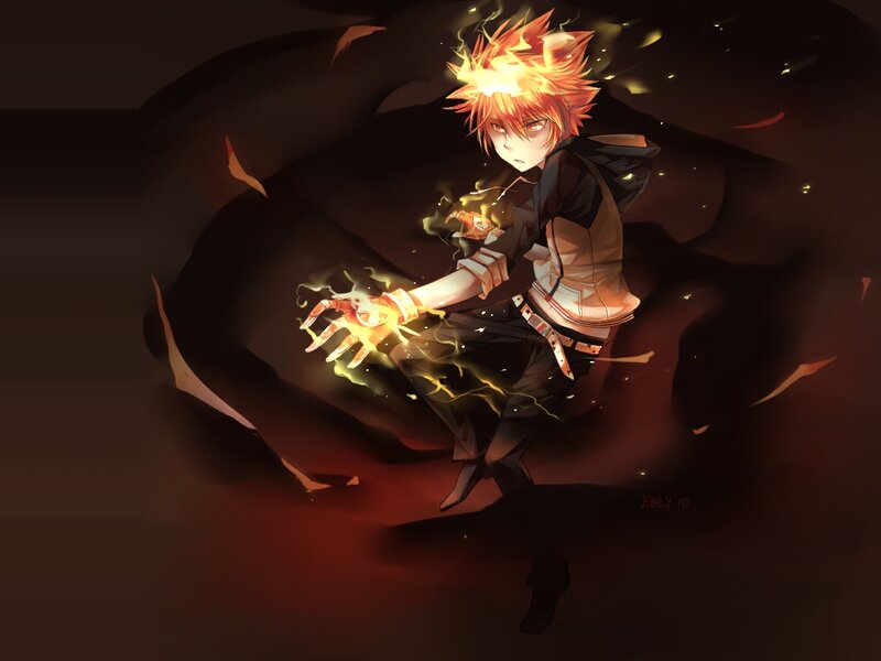 Anime Character with Fire — Black, Dramatic, Digital Art