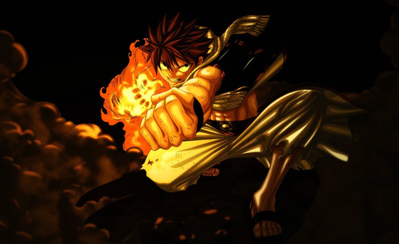 Anime Character with Fire — Black, Dramatic, Night, Manga, Fist