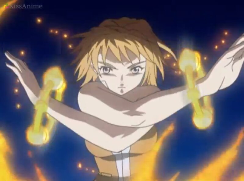 Anime Character with Fire — Blue, Dramatic, Night, Chains