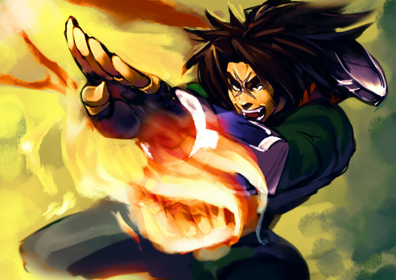 anime character with fire fist