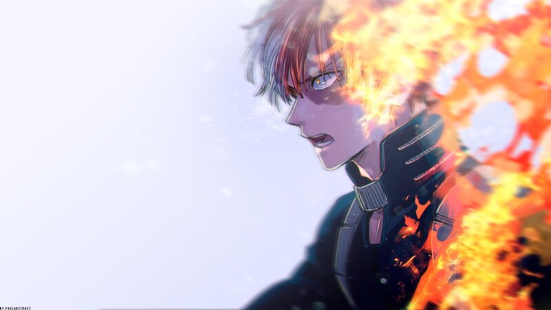 Anime Character with Fire — Orange, Dramatic, Digital Art, Flame, Gloves