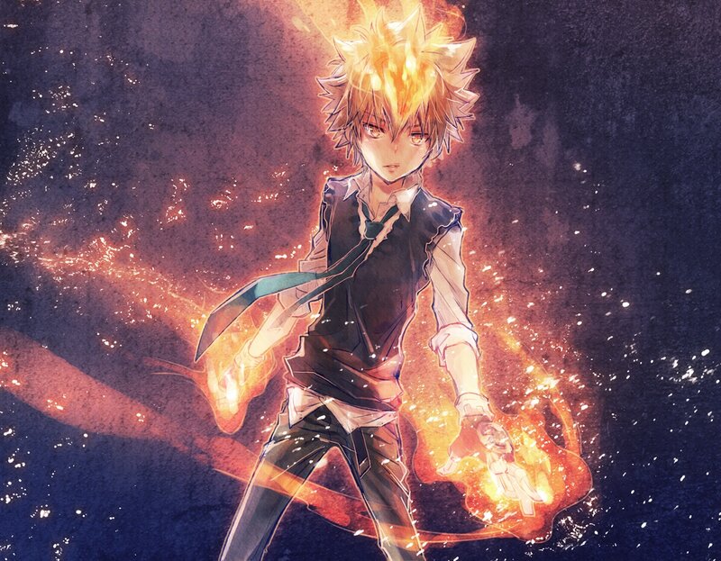 Anime Character with Fire — Orange, Dramatic, Digital Art