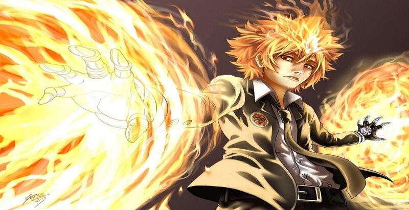 Anime Character with Fire — Orange, Dramatic, Manga, Flames