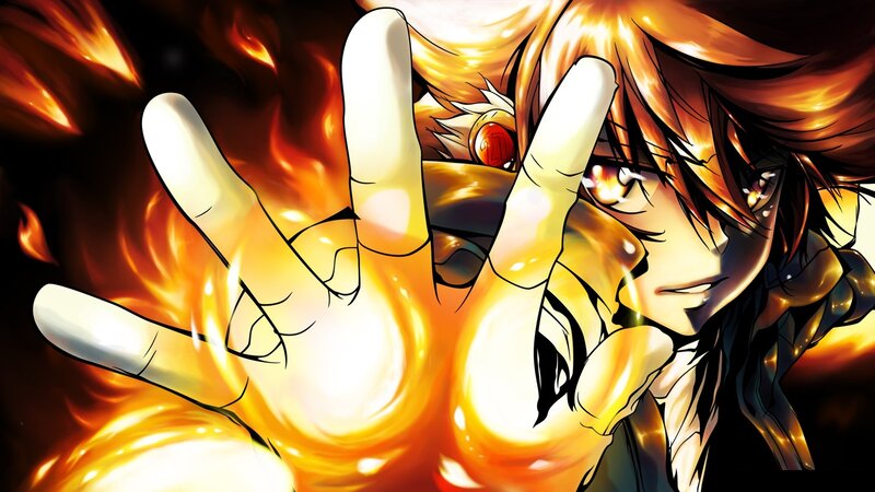 Anime Character with Fire — Orange, Dramatic, Manga, Hand