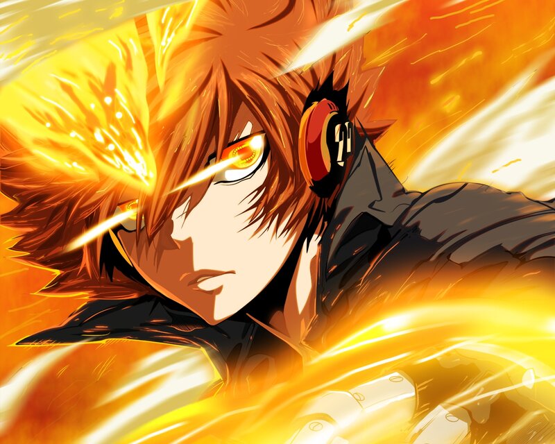 Anime Character with Fire — Orange, Dramatic, Manga