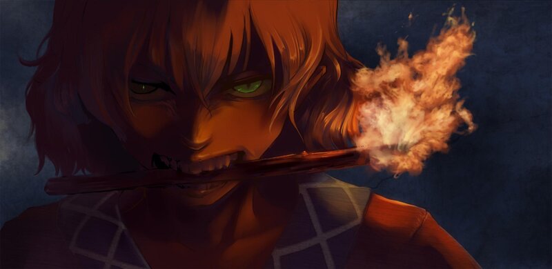 Anime Character with Fire — Orange, Dramatic, Night, Digital Art