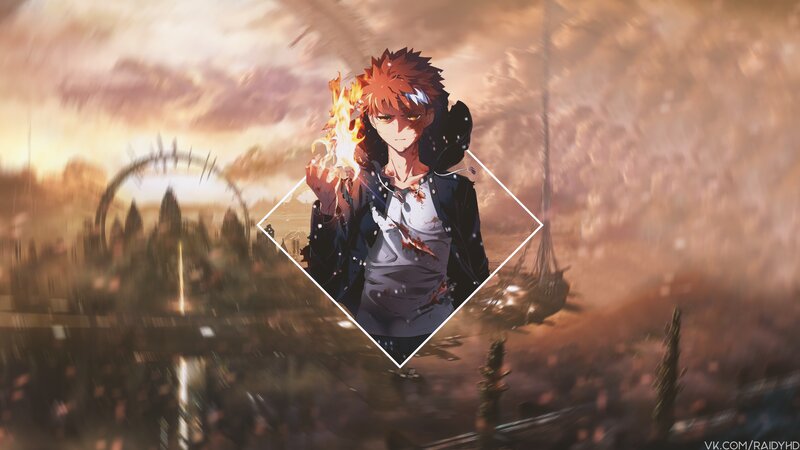 Anime Character with Fire — Orange, Dramatic, Sunset
