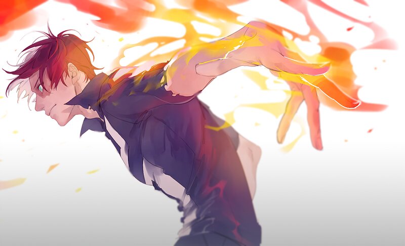 Anime Character with Fire — Red, Dramatic, Digital Art, Hand