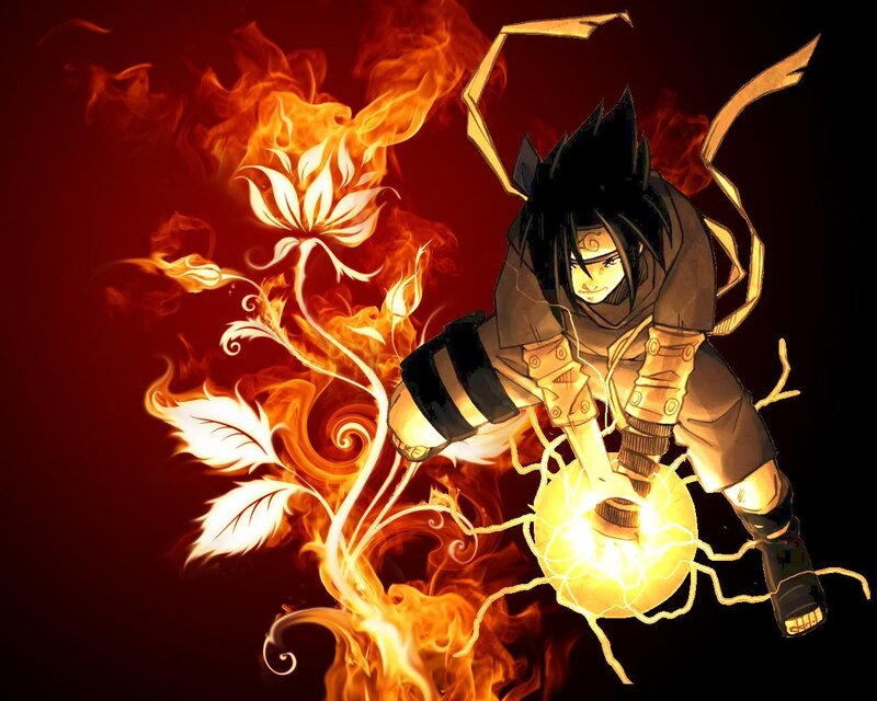 Anime Character with Fire — Red, Dramatic, Digital Art, Lightning