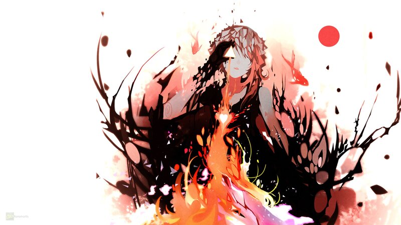 Anime Character with Fire — Red, Dramatic, Digital Art, Splatter