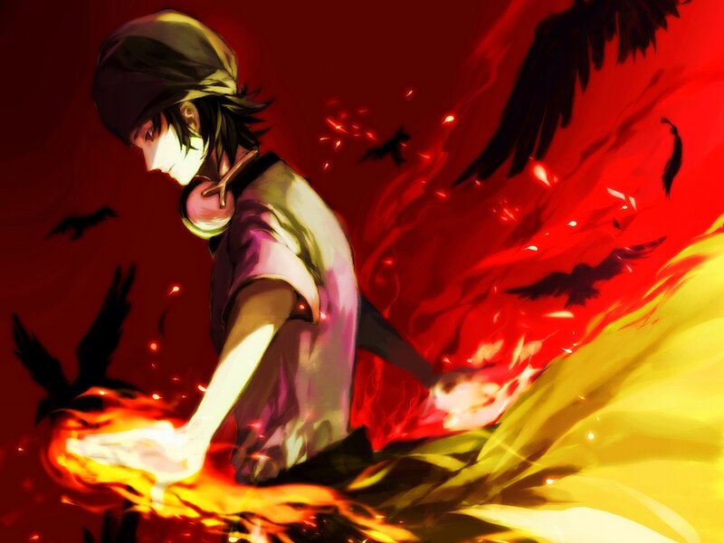 Anime Character with Fire — Red, Dramatic, Digital Art