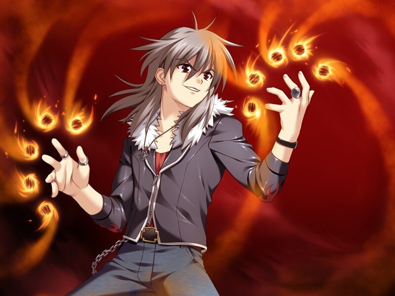Anime Character with Fire — Red, Dramatic, Fireballs
