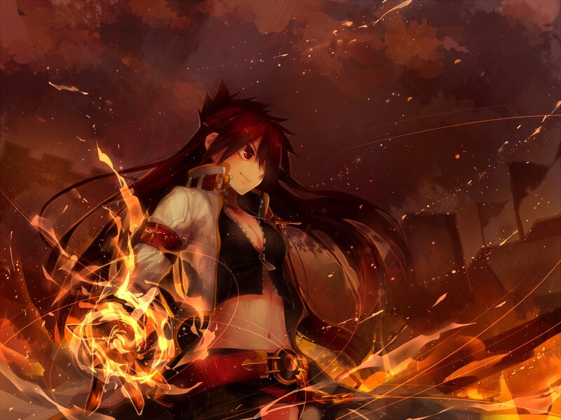 Anime Character with Fire — Red, Dramatic, Night, Digital Art