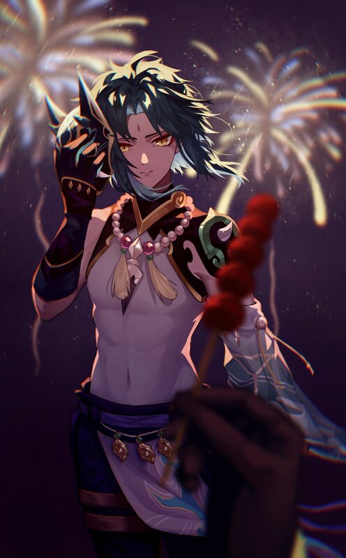 Anime Character with Fireworks — Purple