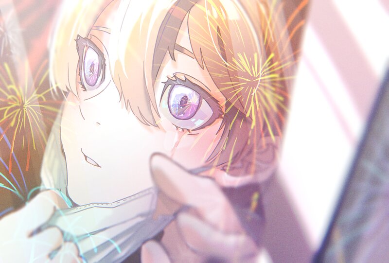 Anime Character with Fireworks — Yellow