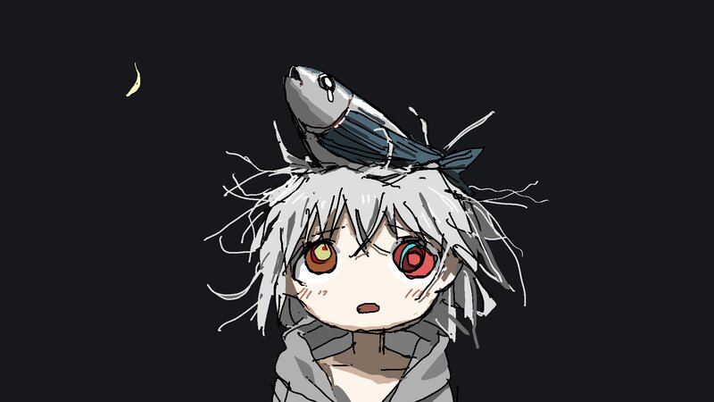 Anime Character with Fish — Black