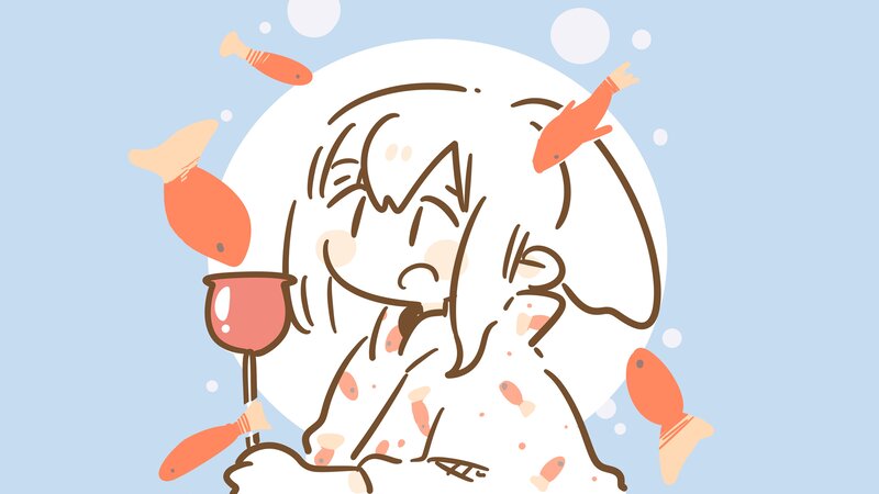 Anime Character with Fish — Blue, Playful