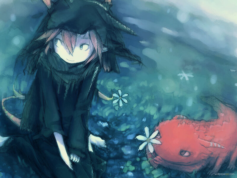 Anime Character with Fish — Blue