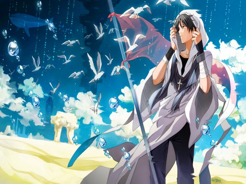 Anime Character with Flag — Blue