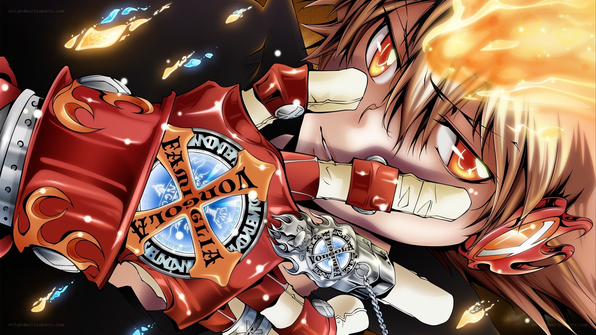 anime character with flame armor