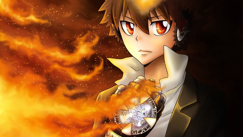 Anime Character with Flame — Orange, Dramatic, Fire