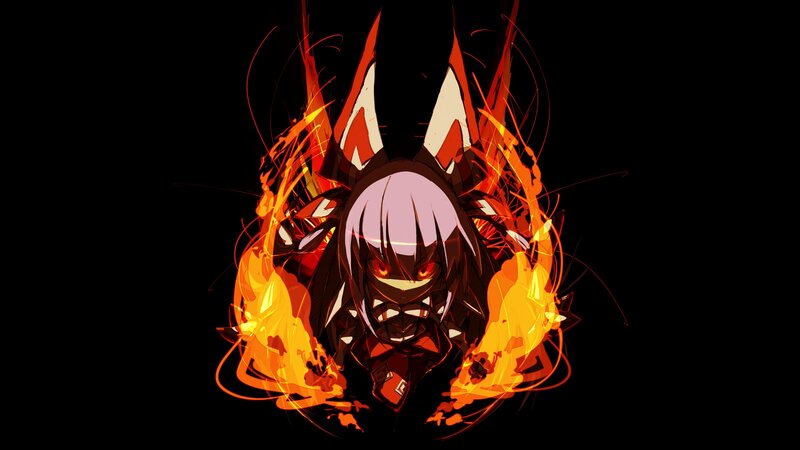 Anime Character with Flames — Black, Dramatic, Digital Art, Cat Ears