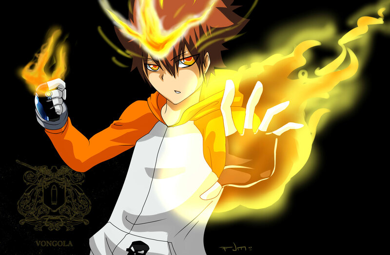 Anime Character with Flames — Black, Dramatic, Fire, Hoodie
