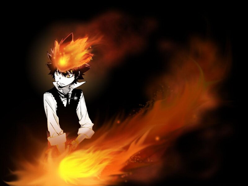Anime Character with Flames — Black, Dramatic, Fire