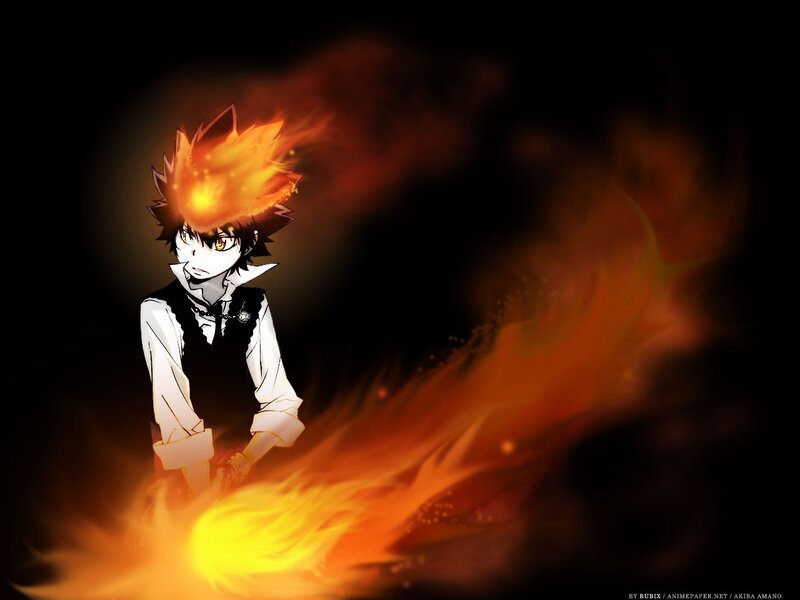 Anime Character with Flames — Black, Dramatic, Fireball