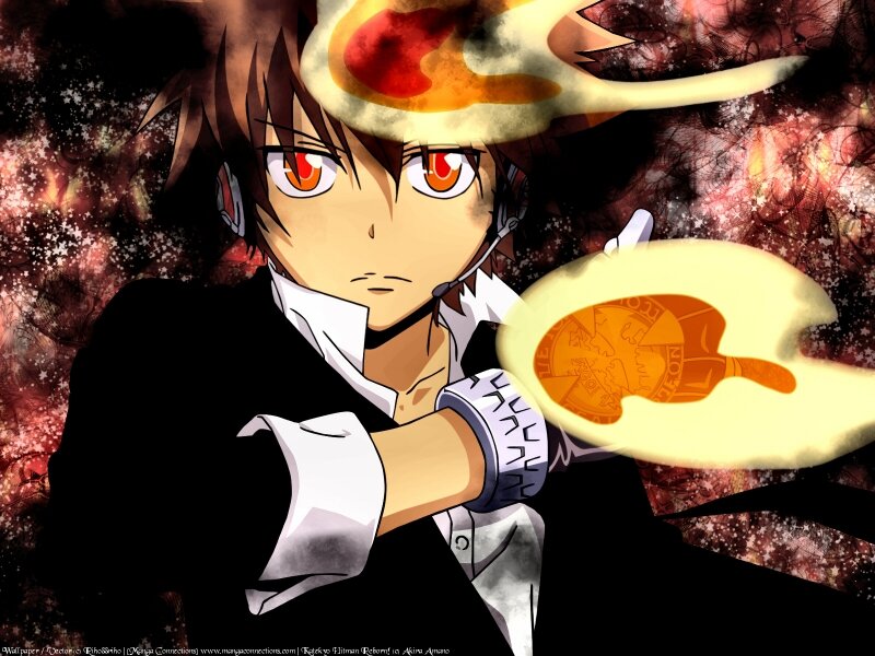 Anime Character with Flames — Black, Dramatic, Fireballs, Headphones