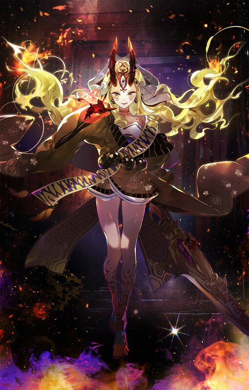 Anime Character with Flames — Black, Dramatic, Night