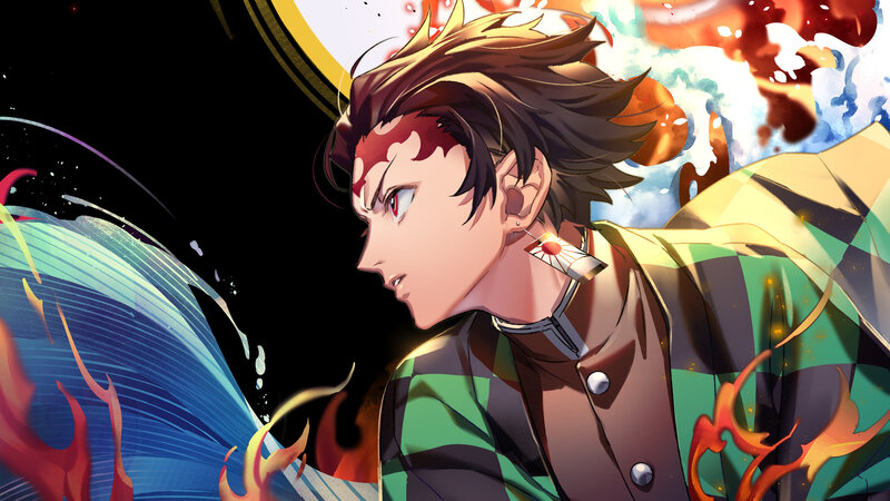 Anime Character with Flames — Green