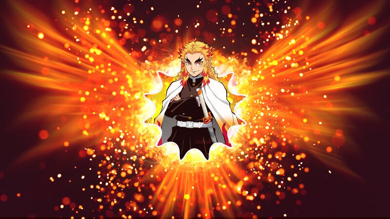 Anime Character with Flames — Orange, Dramatic