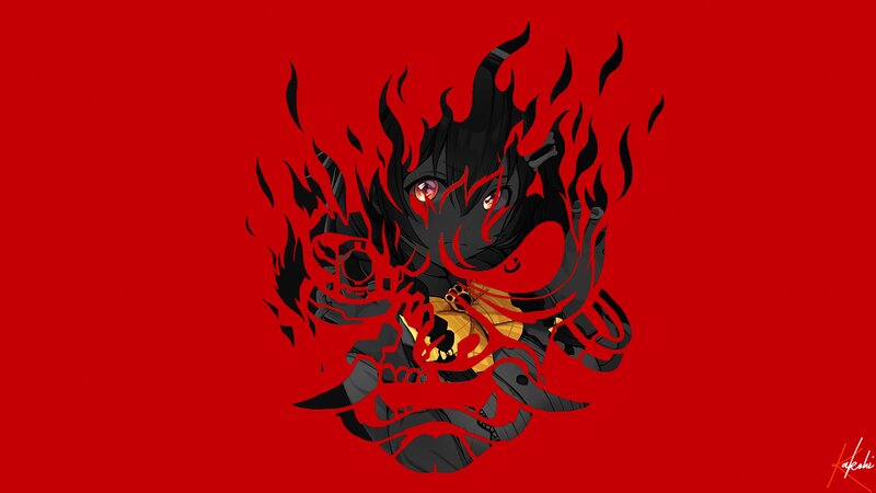 Anime Character with Flames — Red, Dramatic, Digital Art, Eyes